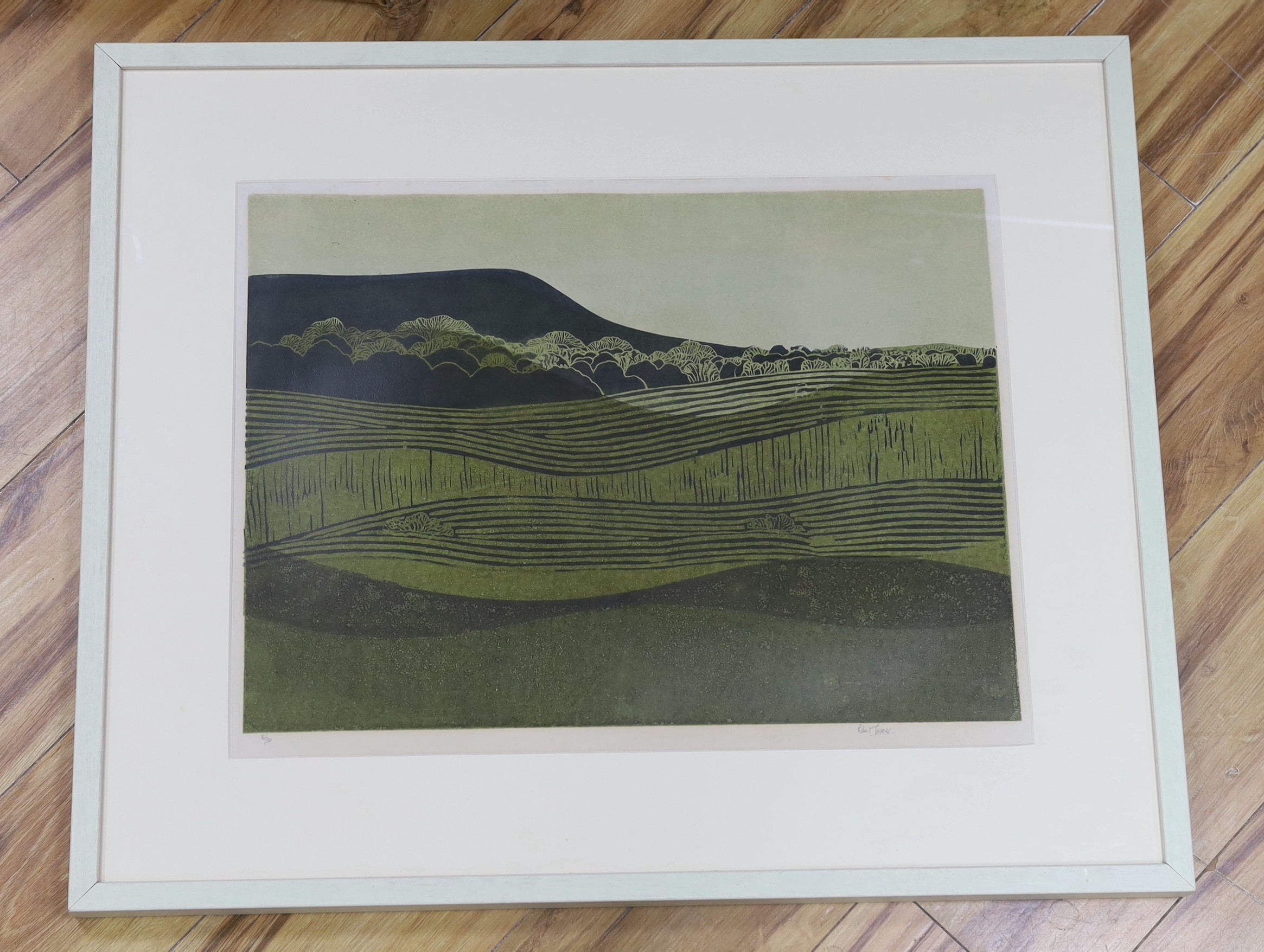Robert Tavener (1920-2004), screenprint, Downland scene, signed in pencil, 16/30, 40 x 54cm